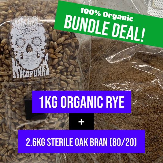 MycoPunks - Sterile Rye Grain + Oak / Bran (80/20) bundle (100% Organic) - Sterile Substrate
